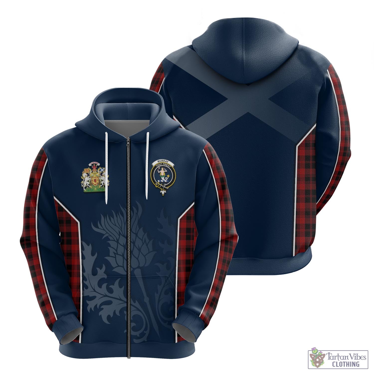 Tartan Vibes Clothing Murray of Ochtertyre Tartan Hoodie with Family Crest and Scottish Thistle Vibes Sport Style