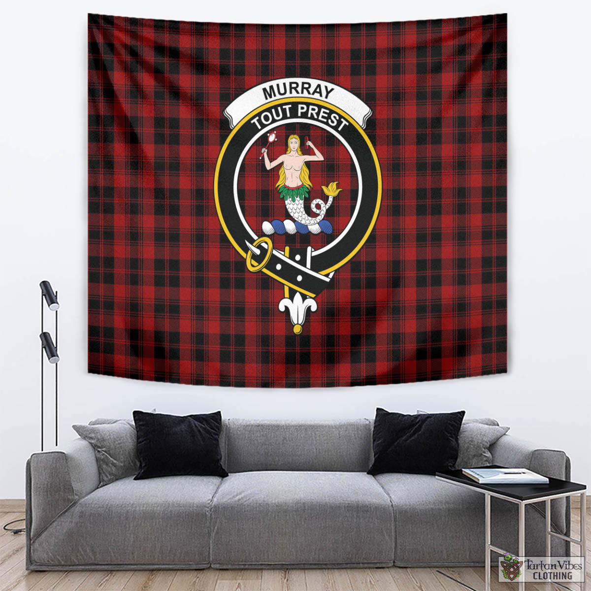 Tartan Vibes Clothing Murray of Ochtertyre Tartan Tapestry Wall Hanging and Home Decor for Room with Family Crest