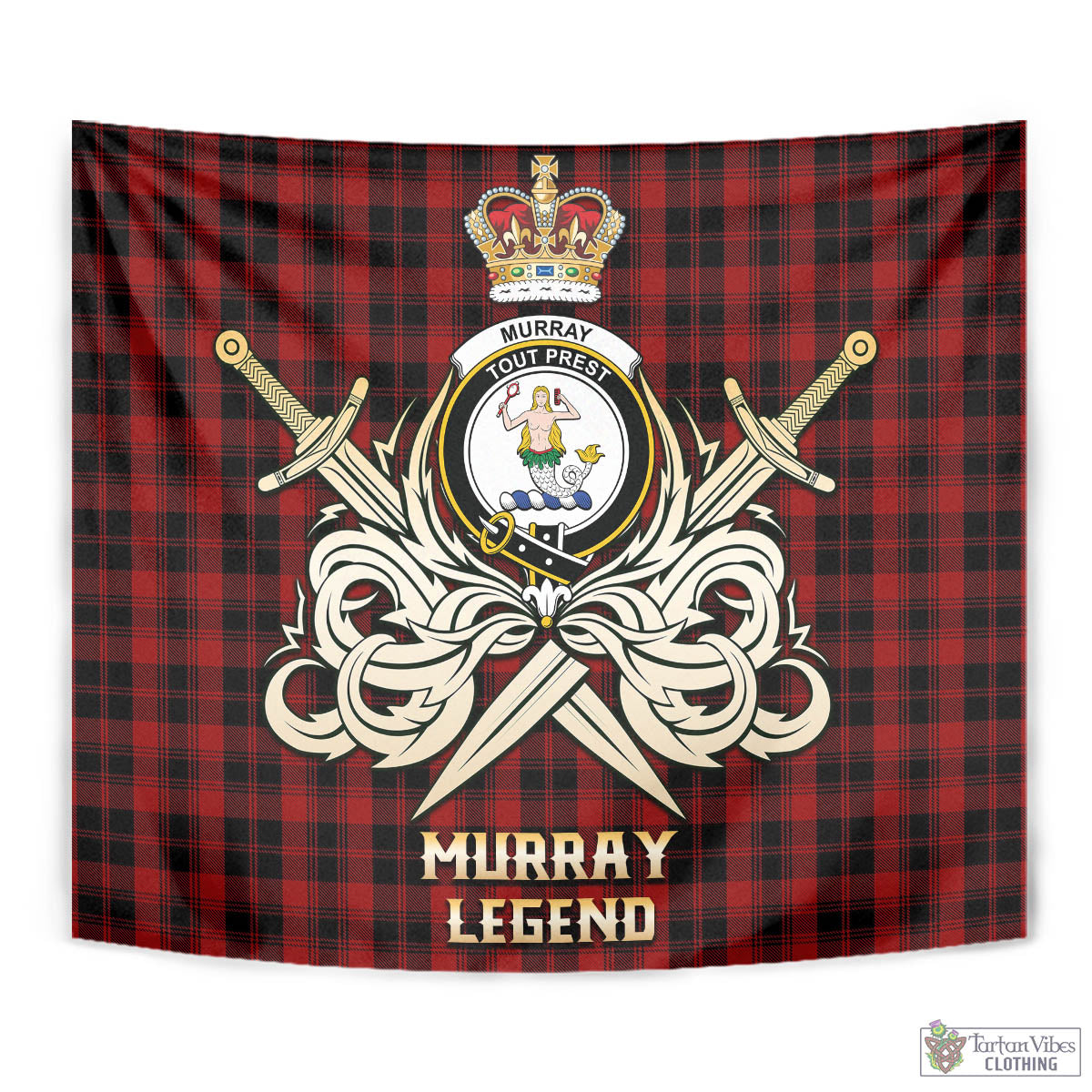 Tartan Vibes Clothing Murray of Ochtertyre Tartan Tapestry with Clan Crest and the Golden Sword of Courageous Legacy