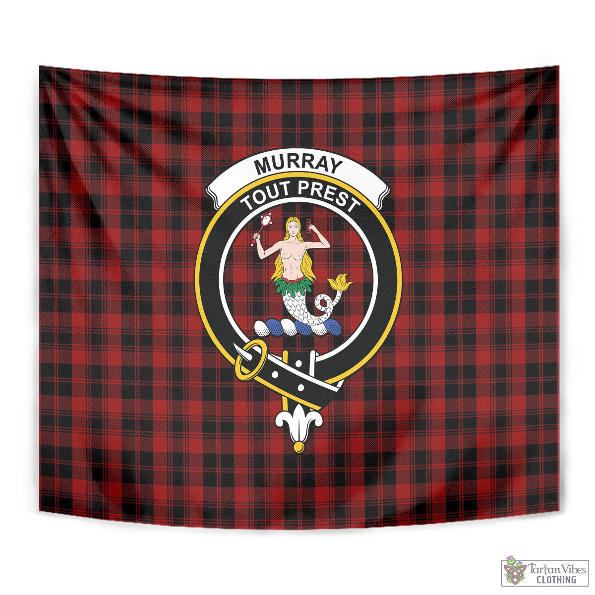 Tartan Vibes Clothing Murray of Ochtertyre Tartan Tapestry Wall Hanging and Home Decor for Room with Family Crest