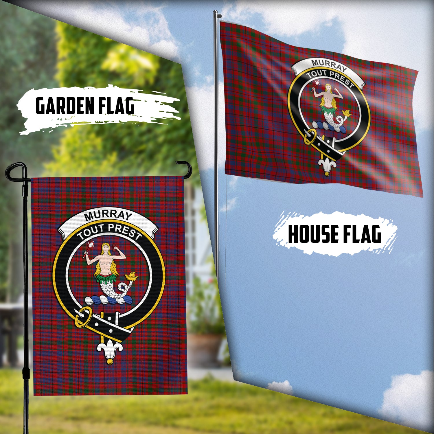 Murray of Tullibardine Tartan Flag with Family Crest Garden Flag (Vertical) - Tartan Vibes Clothing