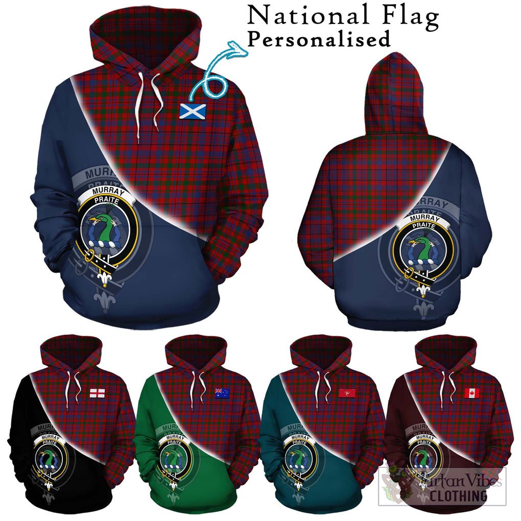 Murray of Tullibardine Tartan Hoodie with Personalised National Flag and Family Crest Half Style Zip Hoodie - Tartanvibesclothing Shop