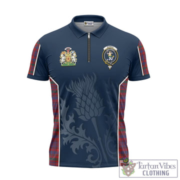 Murray of Tullibardine Tartan Zipper Polo Shirt with Family Crest and Scottish Thistle Vibes Sport Style