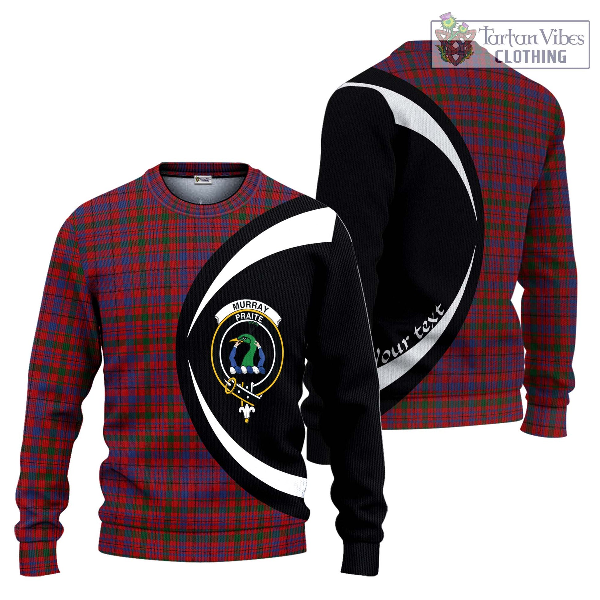 Murray of Tullibardine Tartan Knitted Sweater with Family Crest Circle Style Unisex - Tartan Vibes Clothing