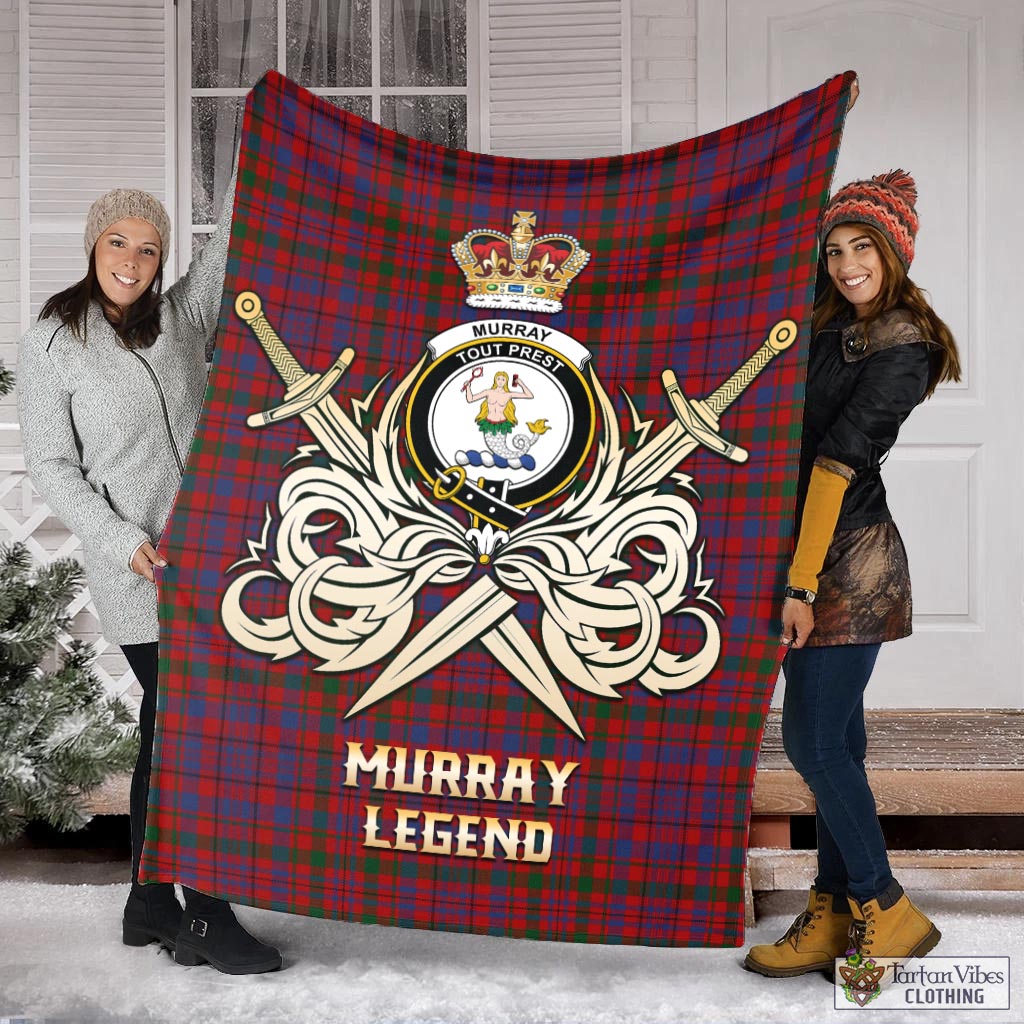 Tartan Vibes Clothing Murray of Tullibardine Tartan Blanket with Clan Crest and the Golden Sword of Courageous Legacy