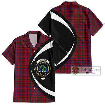 Murray of Tullibardine Tartan Short Sleeve Button Up with Family Crest Circle Style