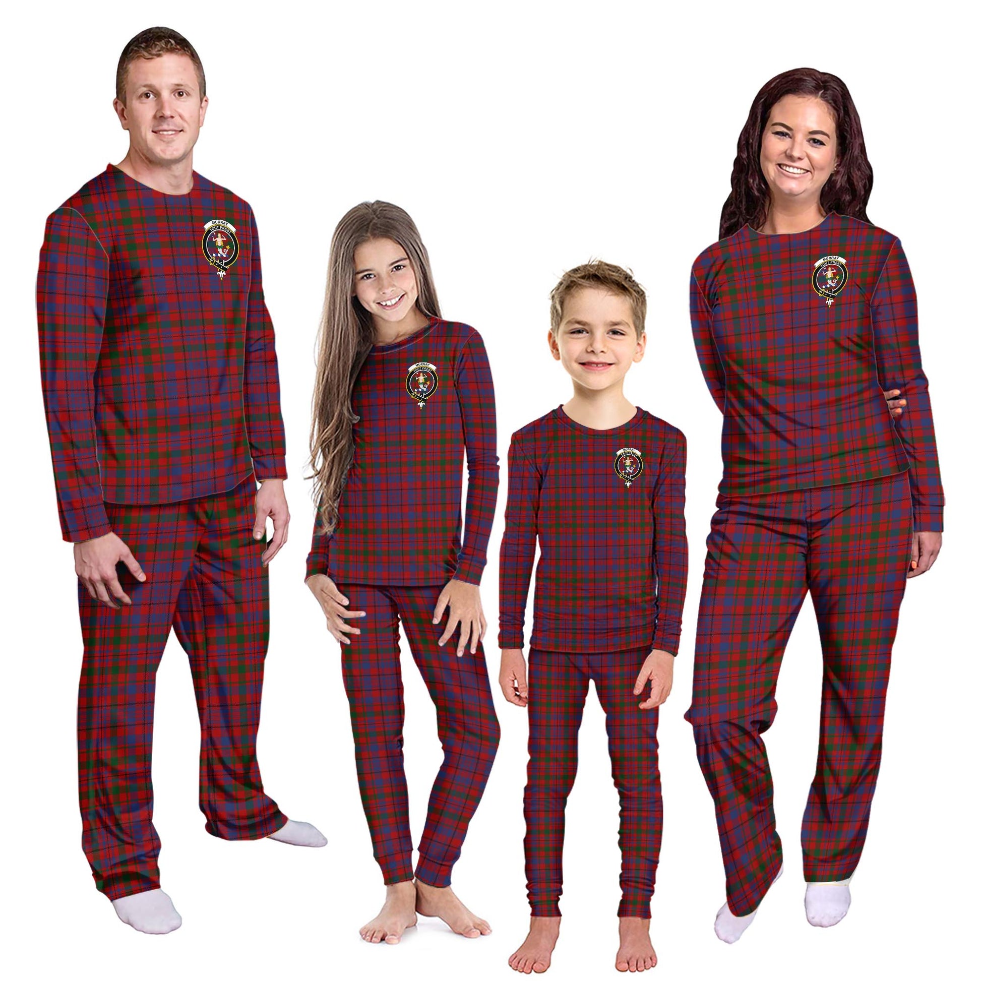 Murray of Tullibardine Tartan Pajamas Family Set with Family Crest - Tartanvibesclothing