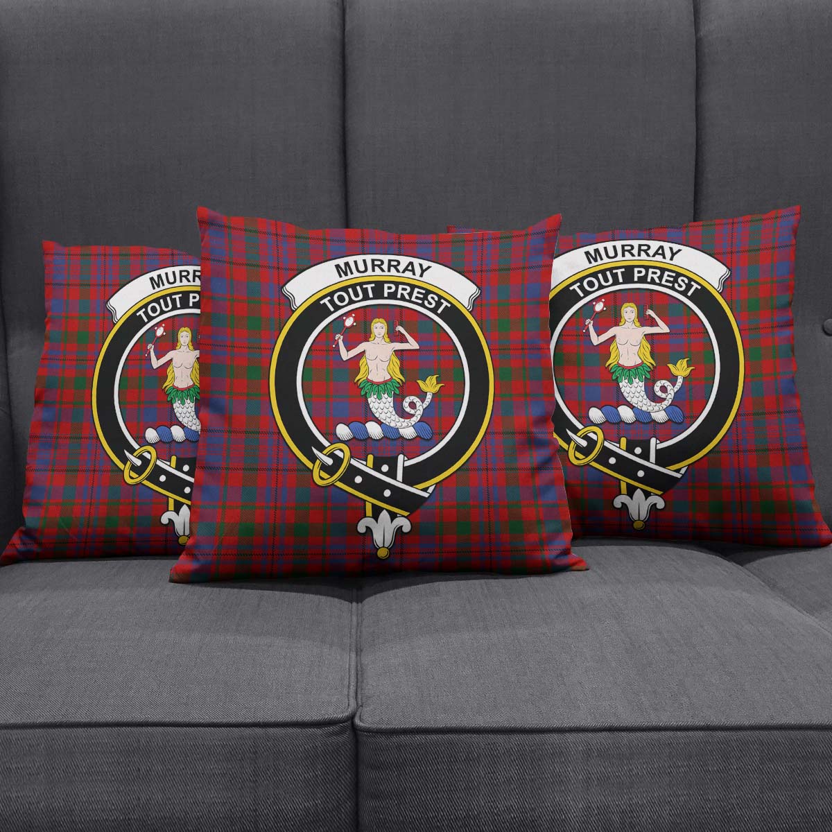 Murray of Tullibardine Tartan Pillow Cover with Family Crest Square Pillow Cover - Tartanvibesclothing