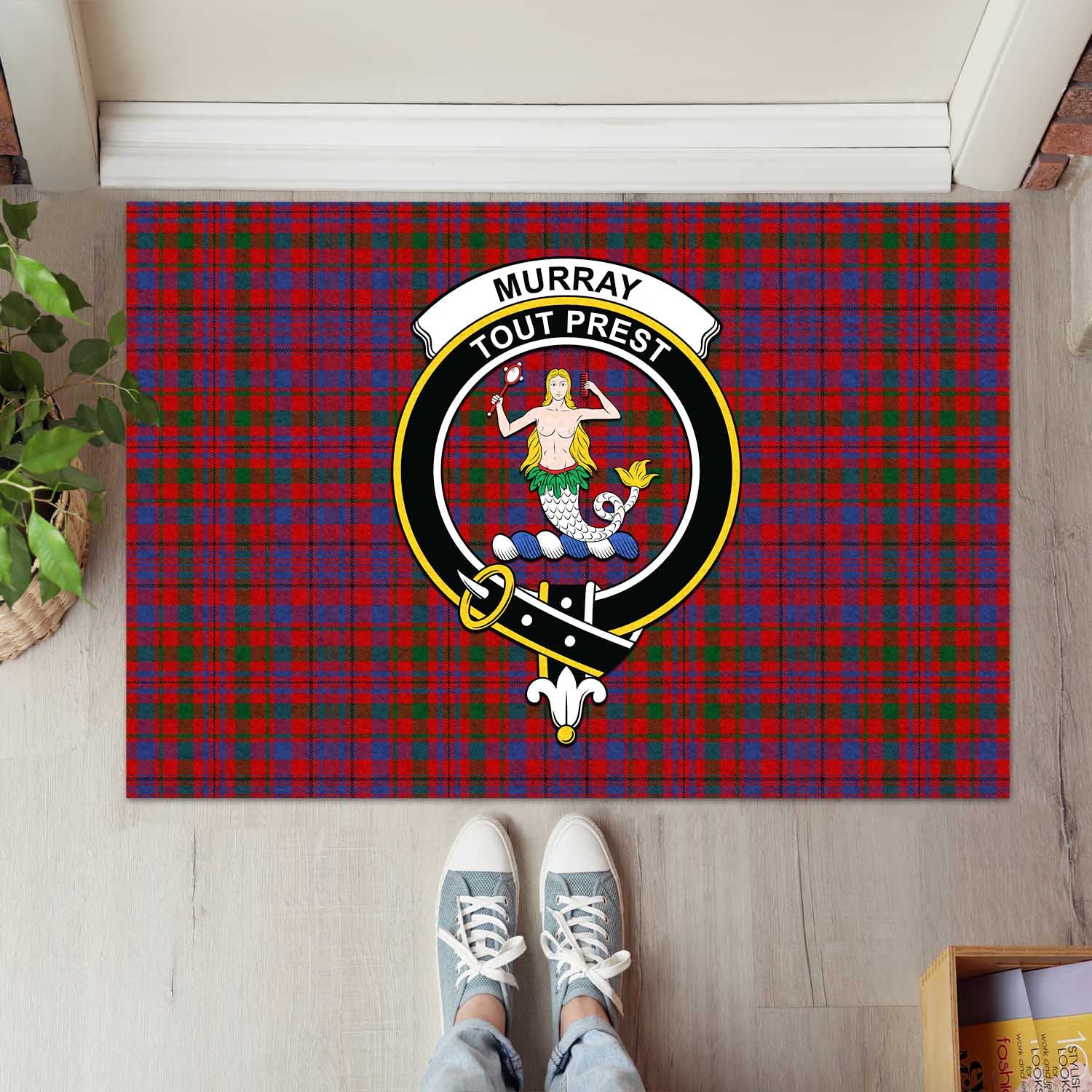 Murray of Tullibardine Tartan Door Mat with Family Crest - Tartanvibesclothing