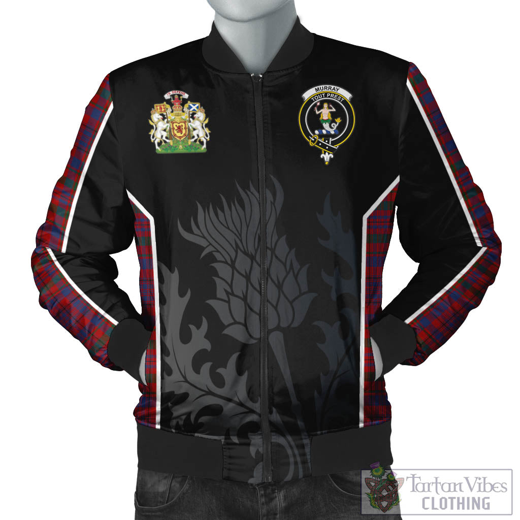 Tartan Vibes Clothing Murray of Tullibardine Tartan Bomber Jacket with Family Crest and Scottish Thistle Vibes Sport Style