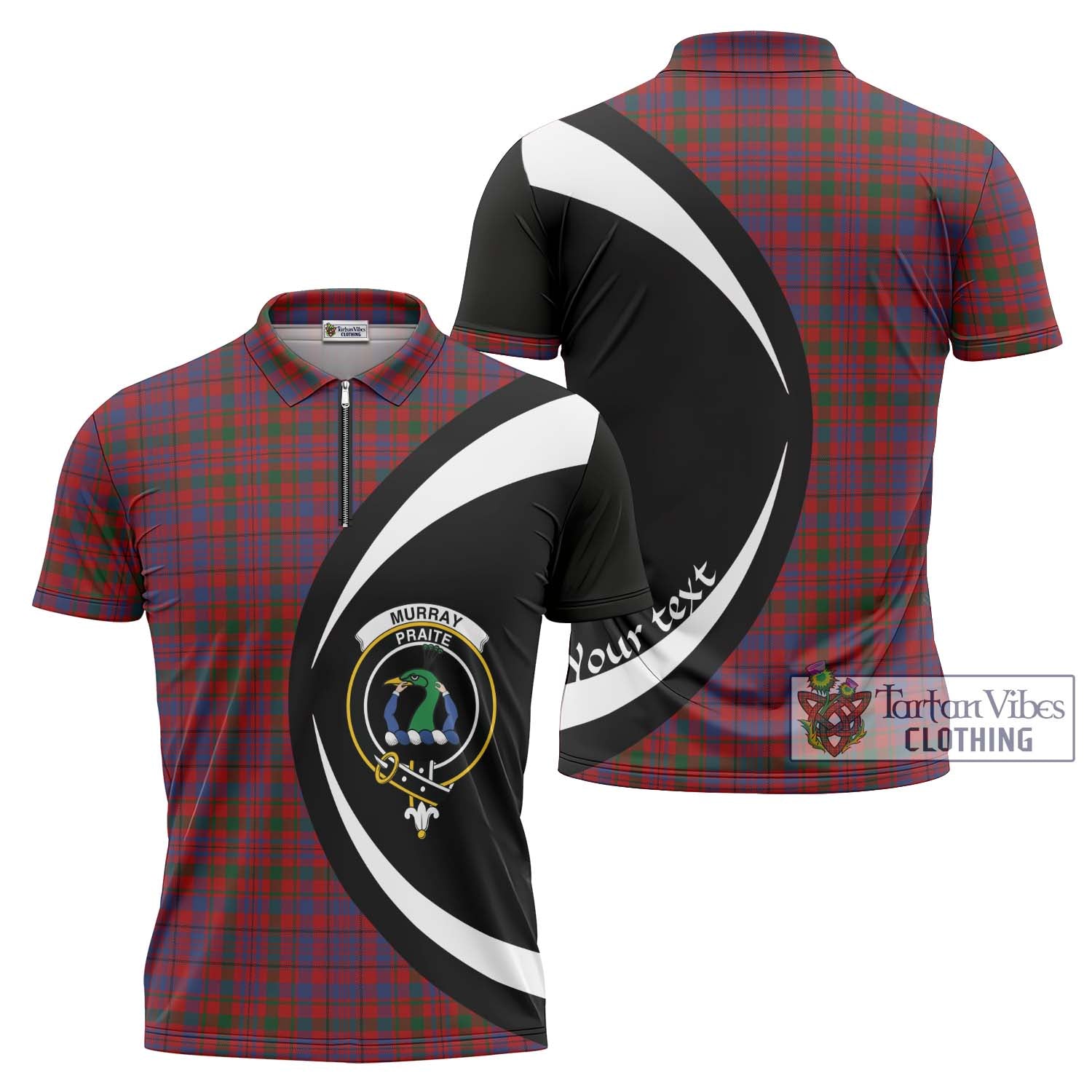 Tartan Vibes Clothing Murray of Tullibardine Tartan Zipper Polo Shirt with Family Crest Circle Style