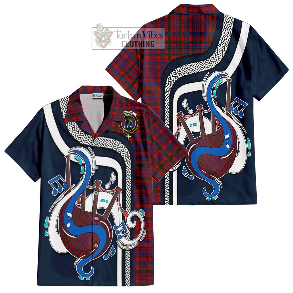 Murray of Tullibardine Tartan Short Sleeve Button Shirt with Epic Bagpipe Style Kid - Tartanvibesclothing Shop