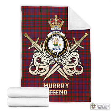 Murray of Tullibardine Tartan Blanket with Clan Crest and the Golden Sword of Courageous Legacy