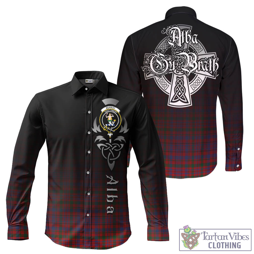 Tartan Vibes Clothing Murray of Tullibardine Tartan Long Sleeve Button Up Featuring Alba Gu Brath Family Crest Celtic Inspired