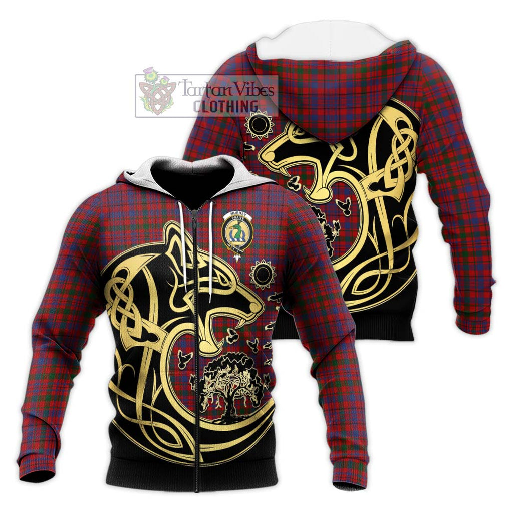 Murray of Tullibardine Tartan Knitted Hoodie with Family Crest Celtic Wolf Style Unisex Knitted Zip Hoodie - Tartan Vibes Clothing