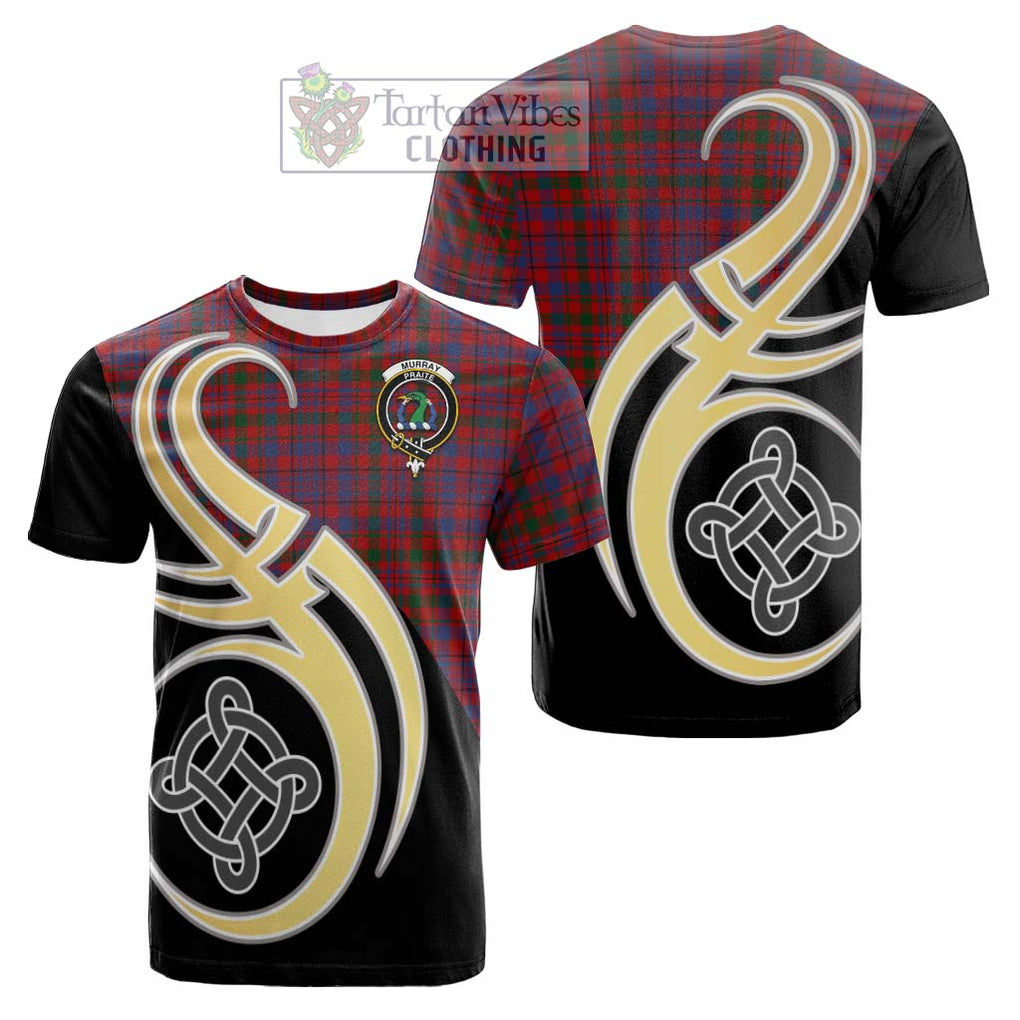 Tartan Vibes Clothing Murray of Tullibardine Tartan Cotton T-shirt with Family Crest and Celtic Symbol Style