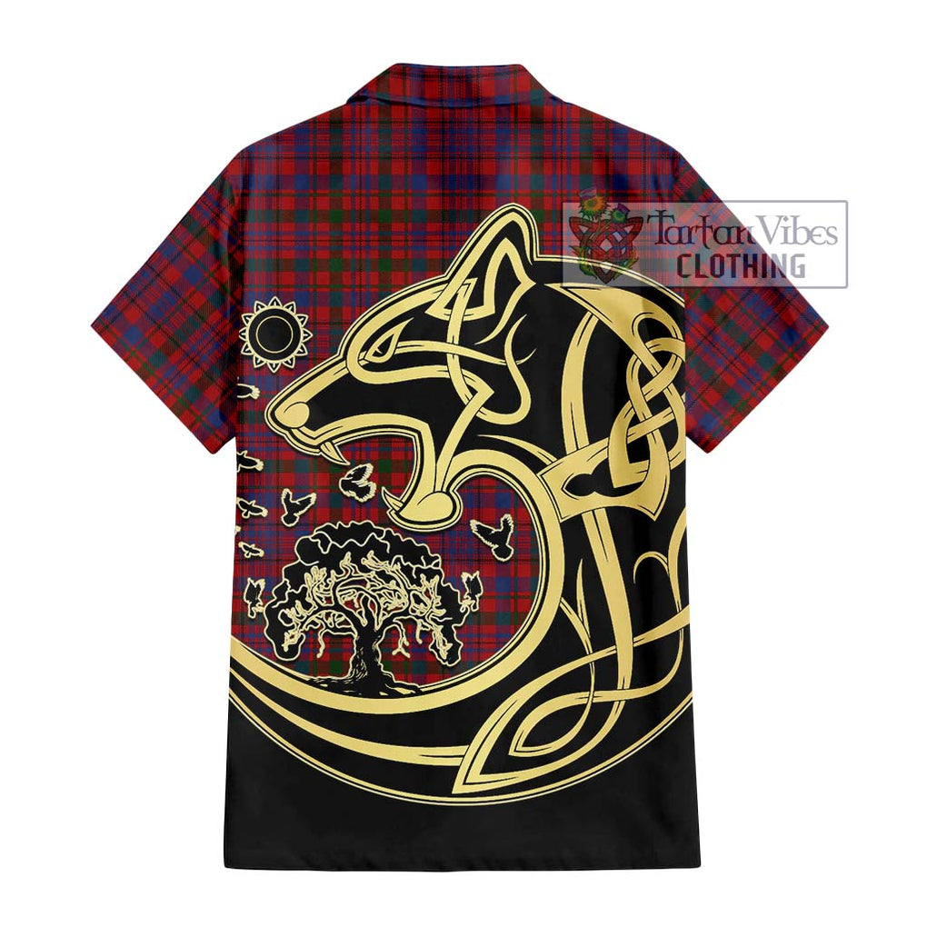 Murray of Tullibardine Tartan Short Sleeve Button Shirt with Family Crest Celtic Wolf Style - Tartan Vibes Clothing