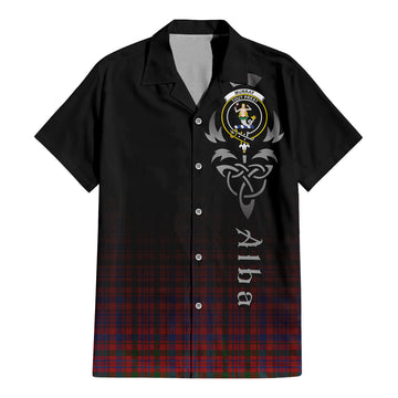 Murray of Tullibardine Tartan Short Sleeve Button Up Shirt Featuring Alba Gu Brath Family Crest Celtic Inspired