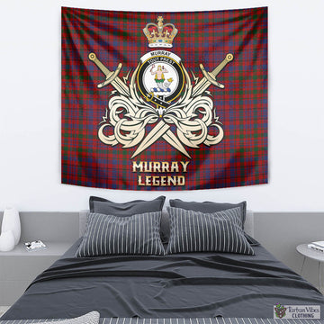 Murray of Tullibardine Tartan Tapestry with Clan Crest and the Golden Sword of Courageous Legacy