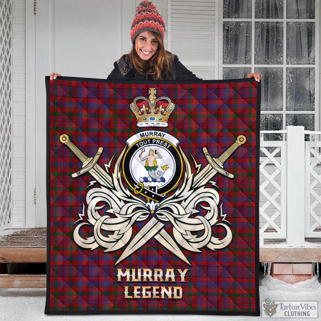 Tartan Vibes Clothing Murray of Tullibardine Tartan Quilt with Clan Crest and the Golden Sword of Courageous Legacy