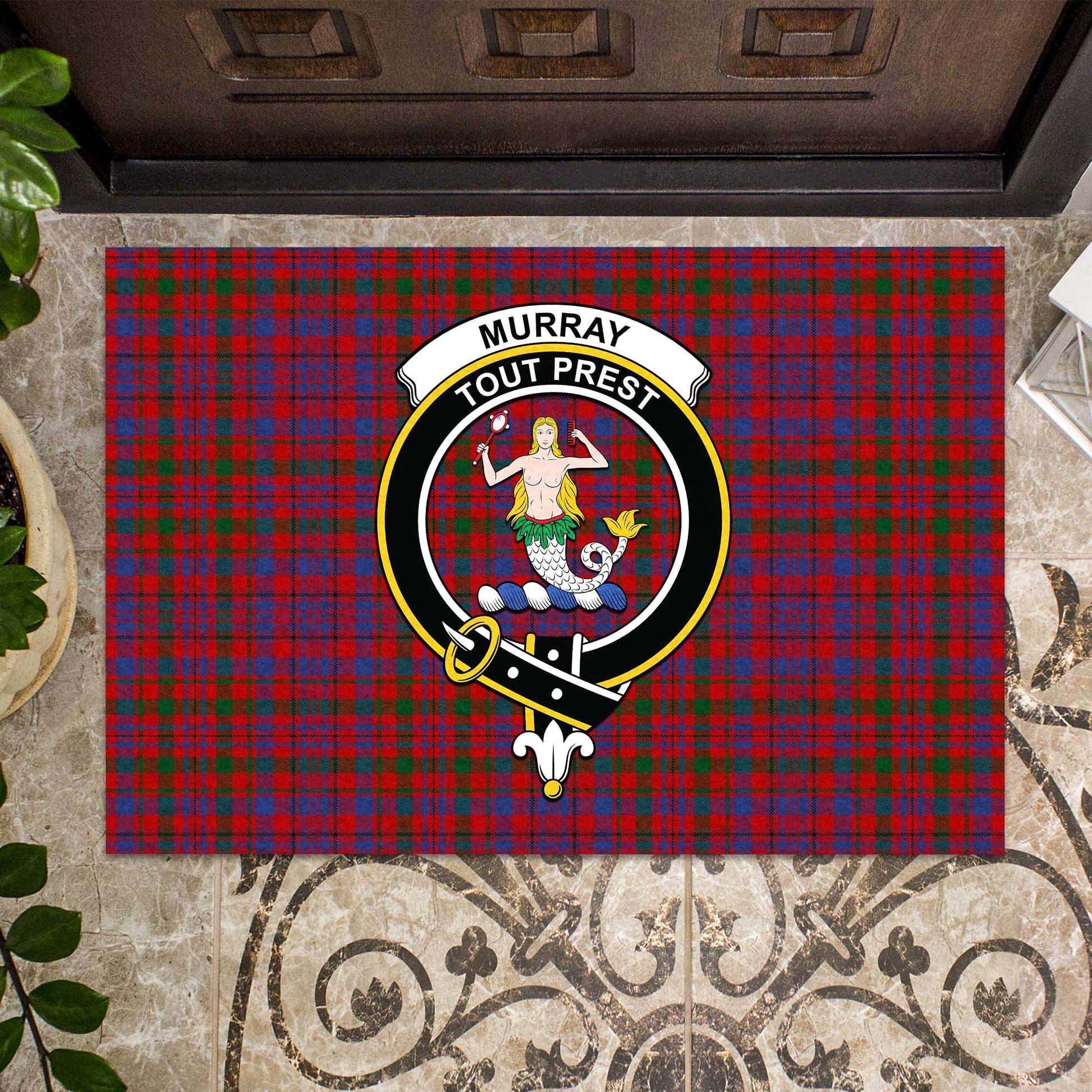 Murray of Tullibardine Tartan Door Mat with Family Crest - Tartanvibesclothing