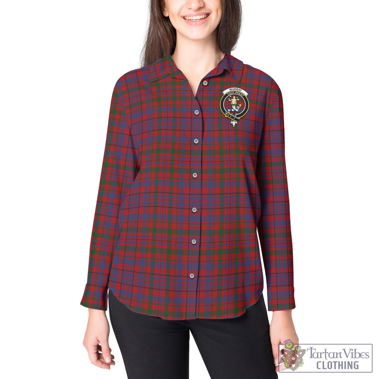 Tartan Vibes Clothing Murray of Tullibardine Tartan Womens Casual Shirt with Family Crest