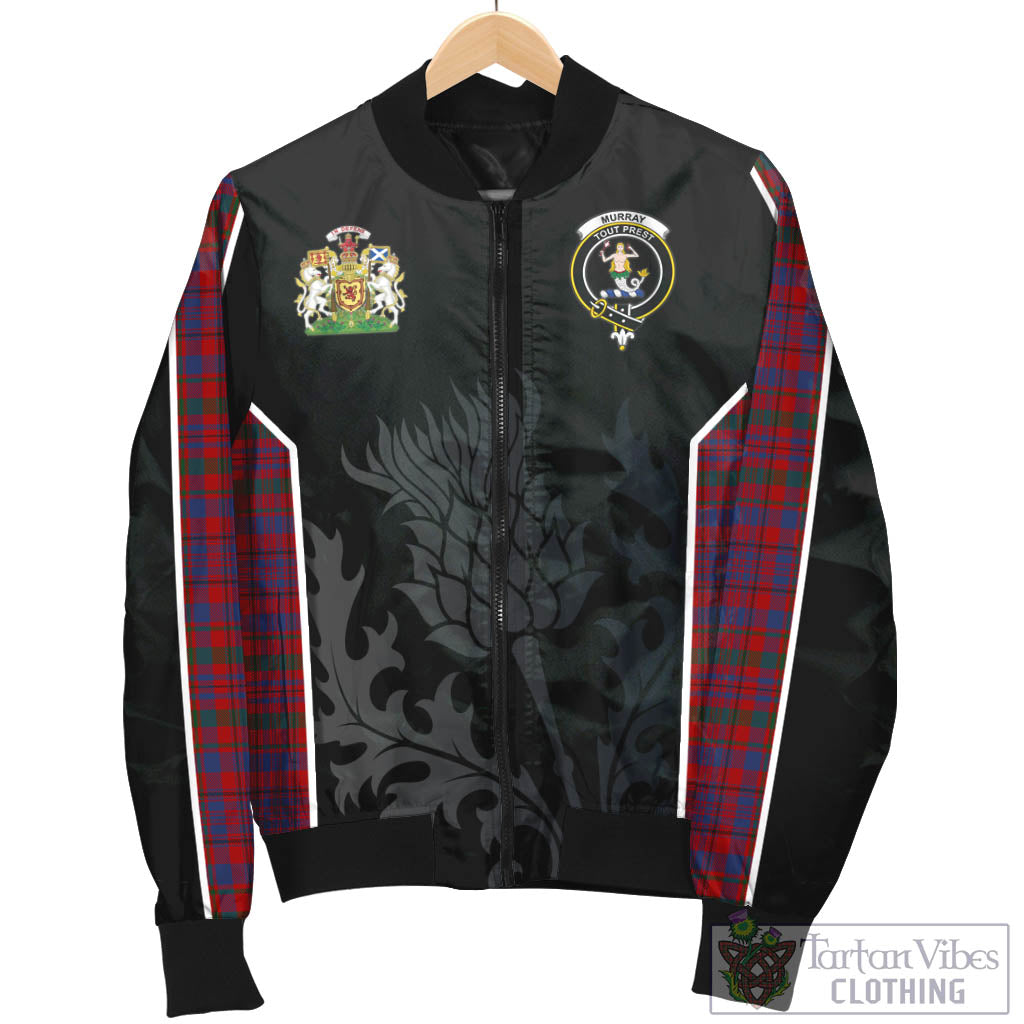 Tartan Vibes Clothing Murray of Tullibardine Tartan Bomber Jacket with Family Crest and Scottish Thistle Vibes Sport Style