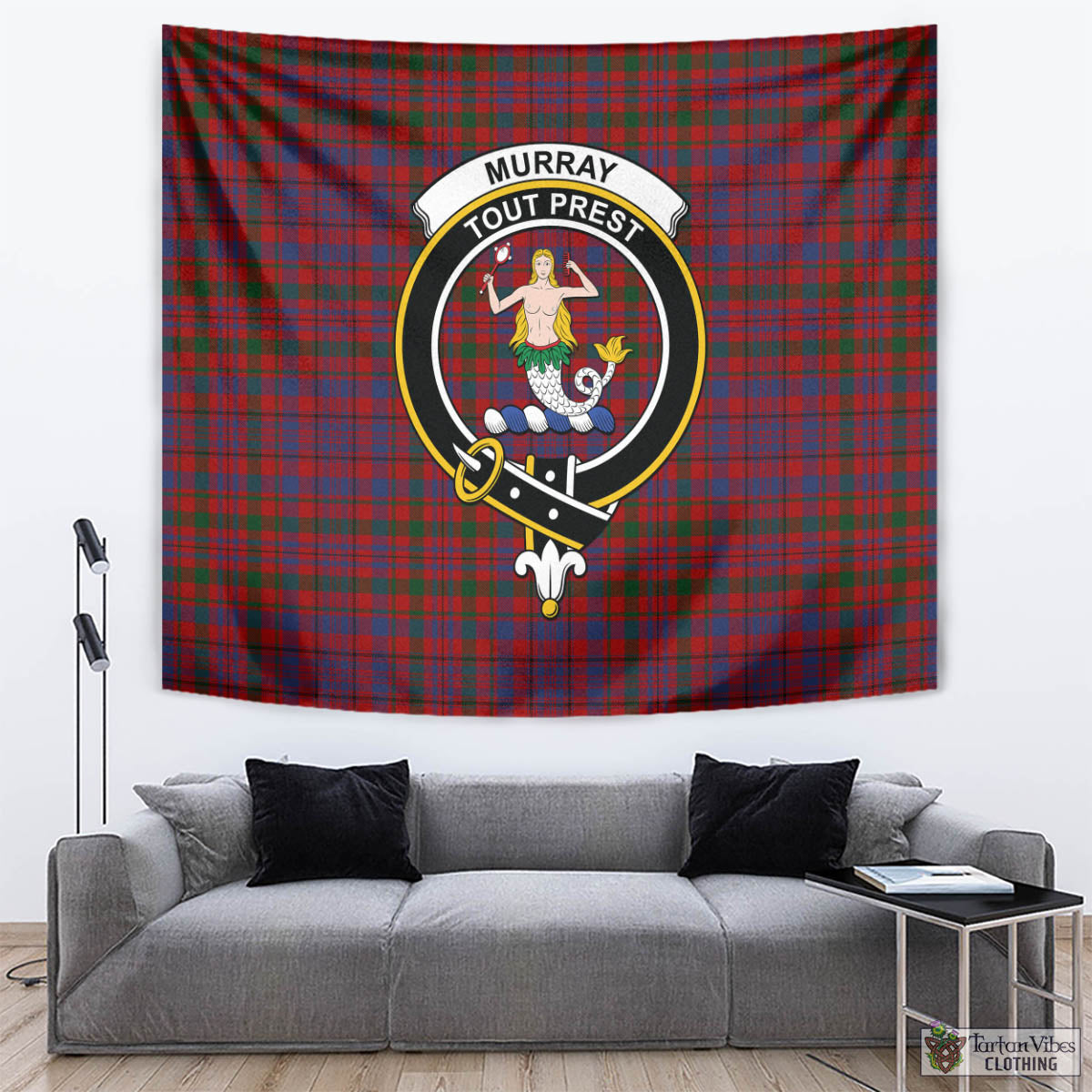 Tartan Vibes Clothing Murray of Tullibardine Tartan Tapestry Wall Hanging and Home Decor for Room with Family Crest