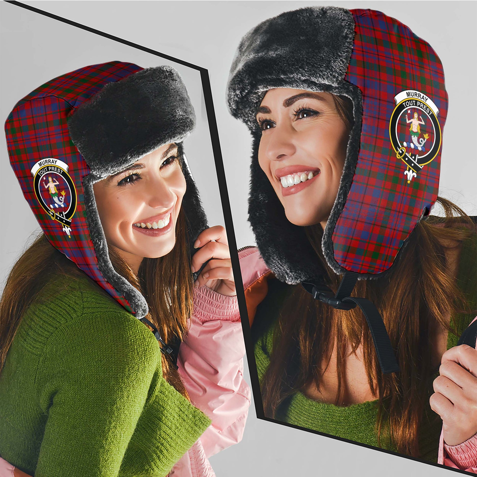 Murray of Tullibardine Tartan Winter Trapper Hat with Family Crest - Tartanvibesclothing