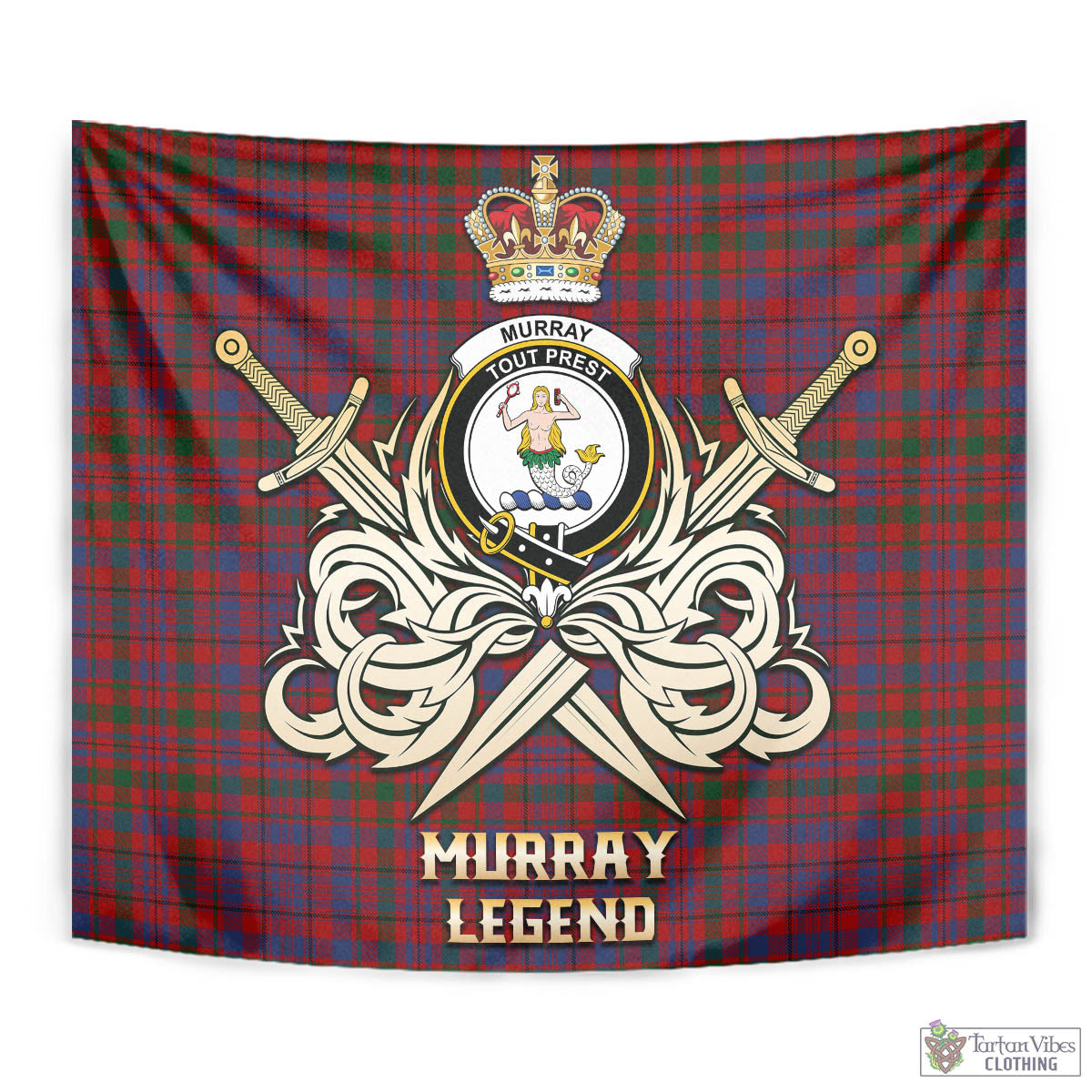 Tartan Vibes Clothing Murray of Tullibardine Tartan Tapestry with Clan Crest and the Golden Sword of Courageous Legacy