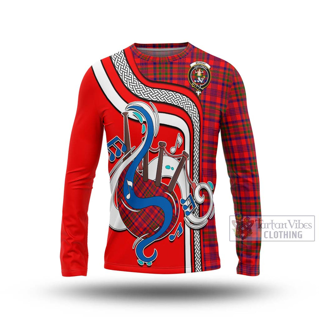 Tartan Vibes Clothing Murray of Tulloch Modern Tartan Long Sleeve T-Shirt with Epic Bagpipe Style