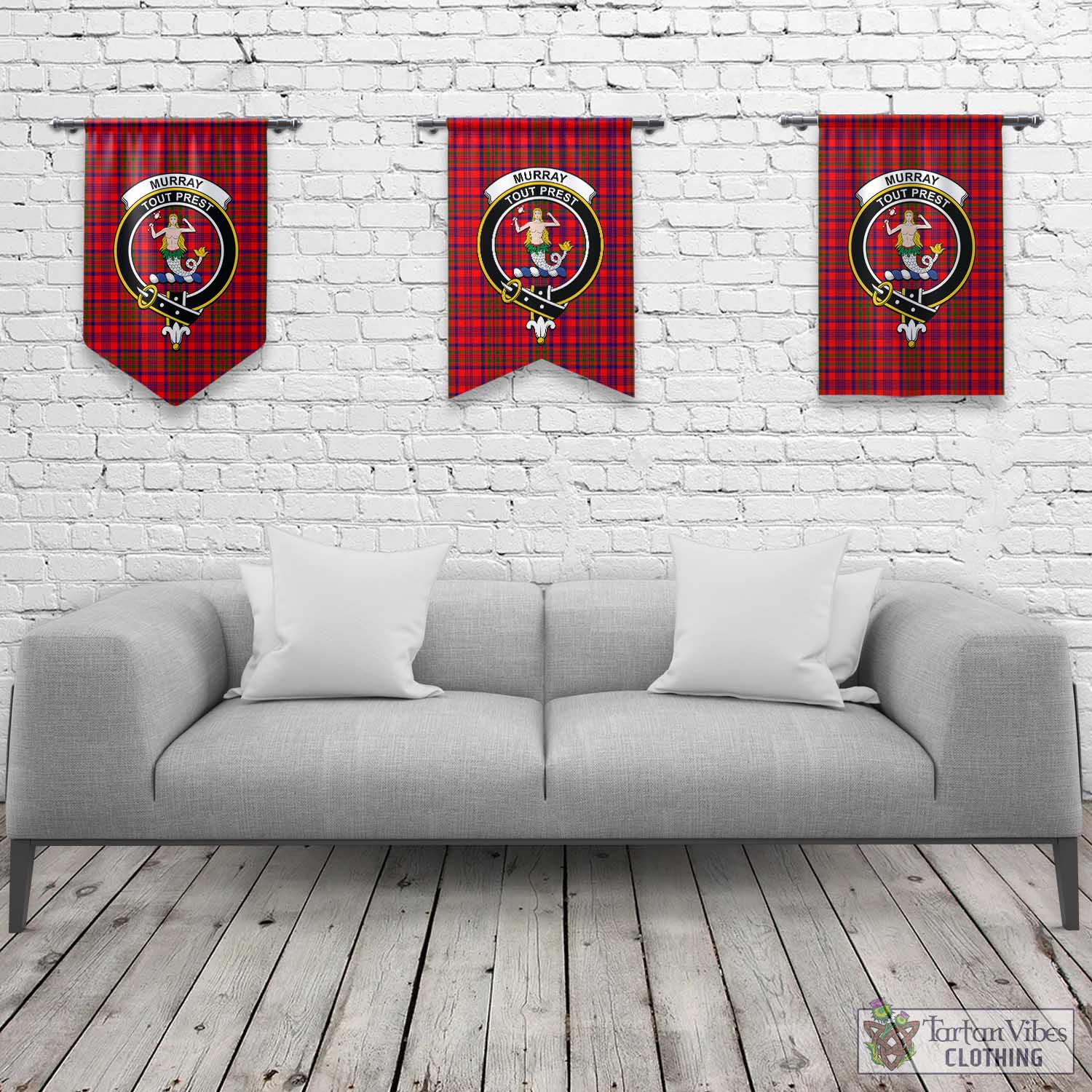 Tartan Vibes Clothing Murray of Tulloch Modern Tartan Gonfalon, Tartan Banner with Family Crest