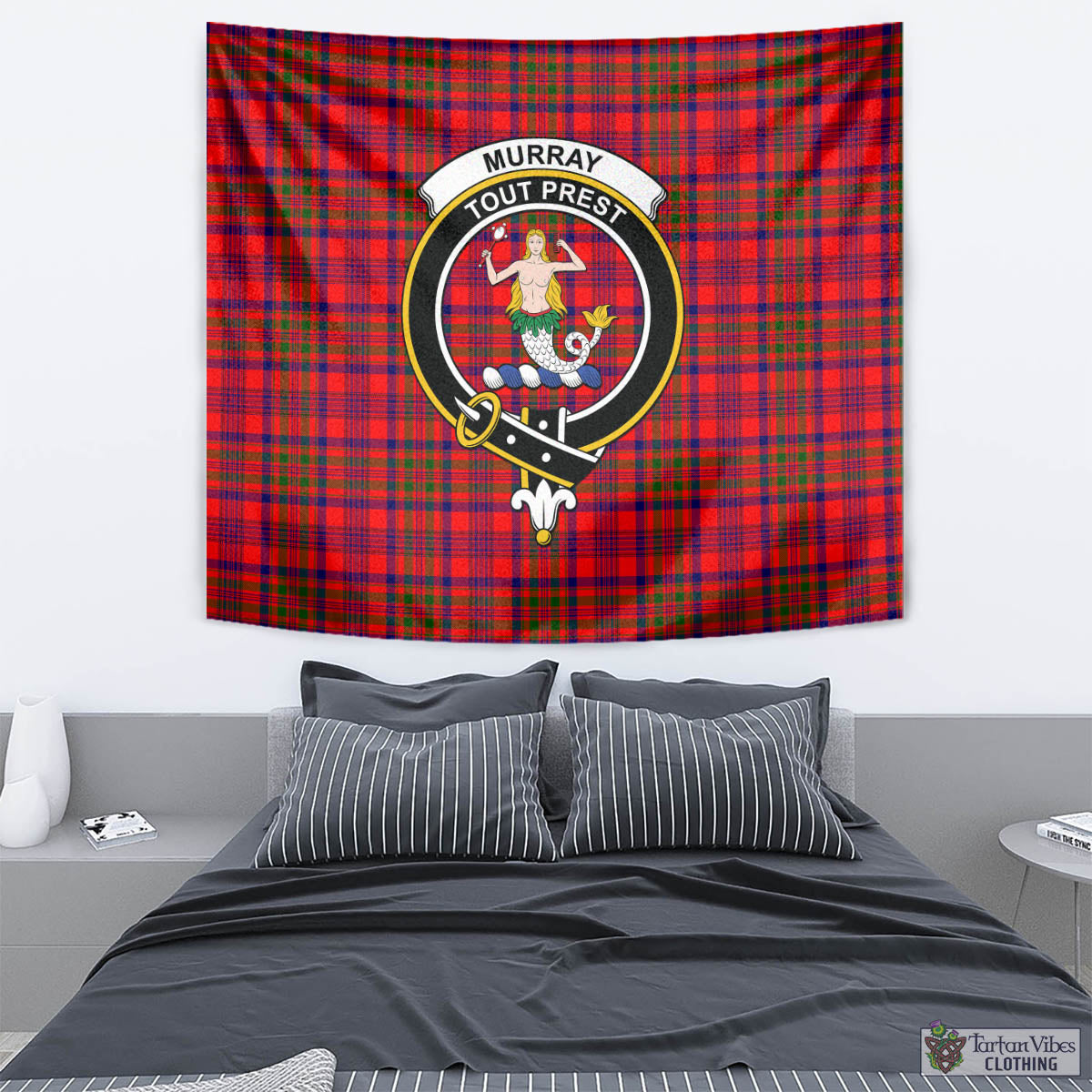 Tartan Vibes Clothing Murray of Tulloch Modern Tartan Tapestry Wall Hanging and Home Decor for Room with Family Crest