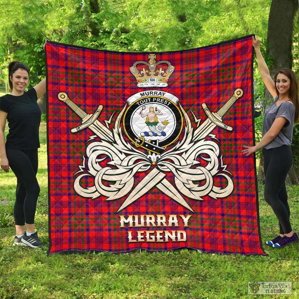 Tartan Vibes Clothing Murray of Tulloch Modern Tartan Quilt with Clan Crest and the Golden Sword of Courageous Legacy