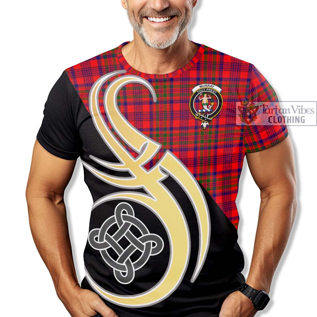 Tartan Vibes Clothing Murray of Tulloch Modern Tartan T-Shirt with Family Crest and Celtic Symbol Style