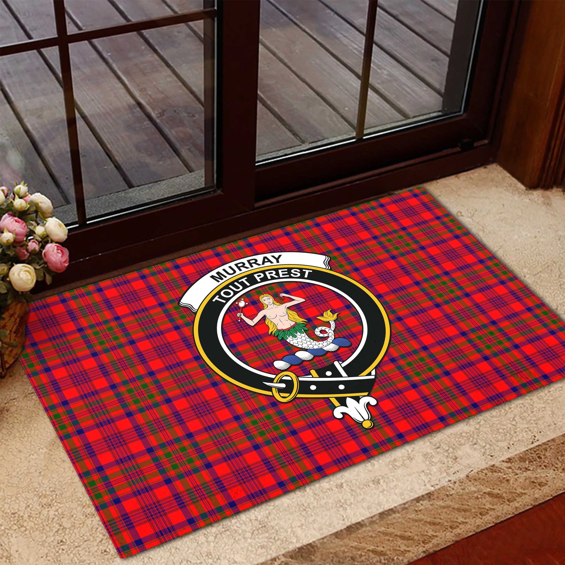 Murray of Tulloch Modern Tartan Door Mat with Family Crest - Tartanvibesclothing