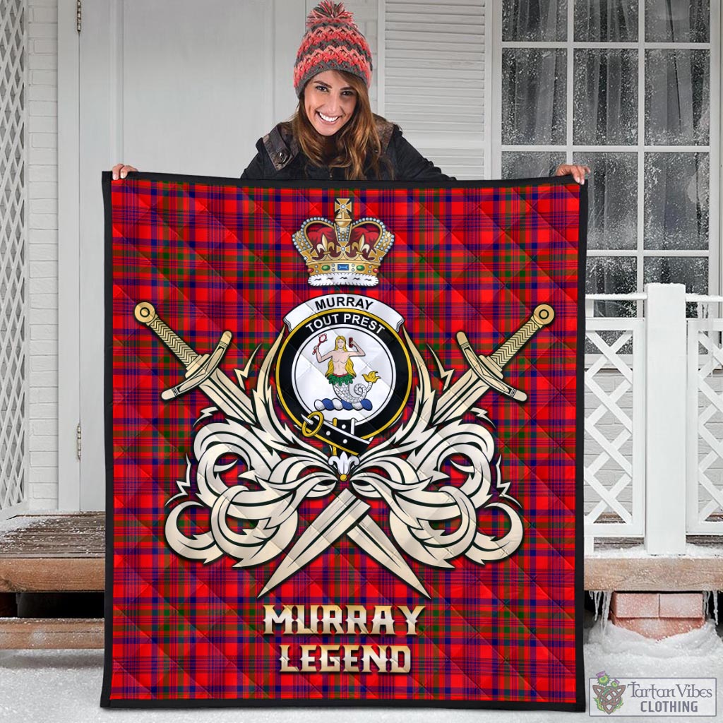 Tartan Vibes Clothing Murray of Tulloch Modern Tartan Quilt with Clan Crest and the Golden Sword of Courageous Legacy