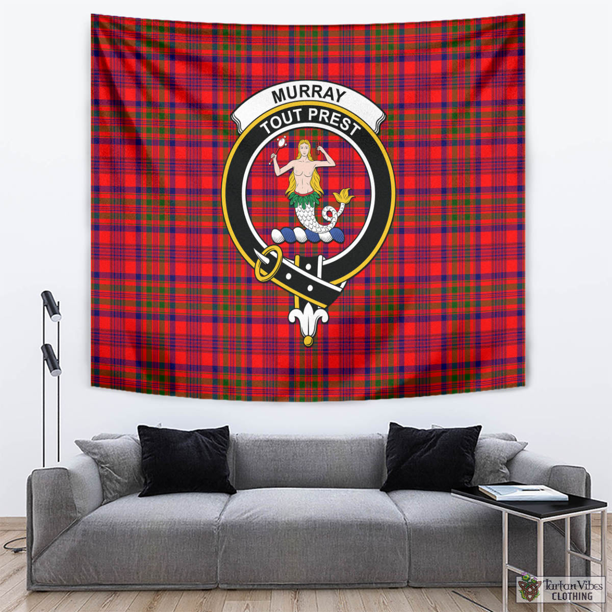 Tartan Vibes Clothing Murray of Tulloch Modern Tartan Tapestry Wall Hanging and Home Decor for Room with Family Crest