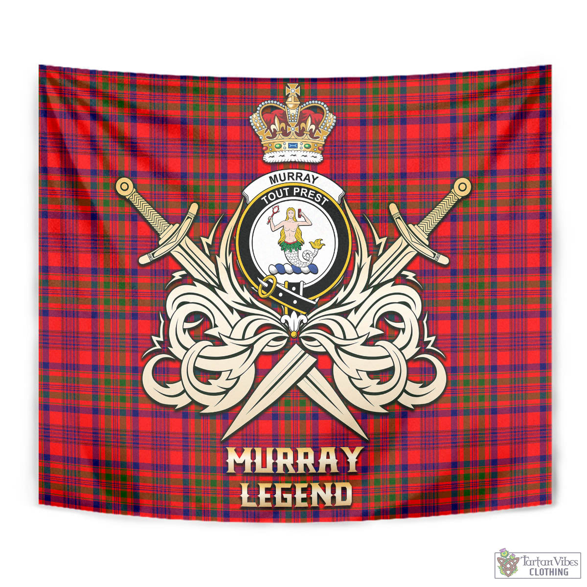 Tartan Vibes Clothing Murray of Tulloch Modern Tartan Tapestry with Clan Crest and the Golden Sword of Courageous Legacy