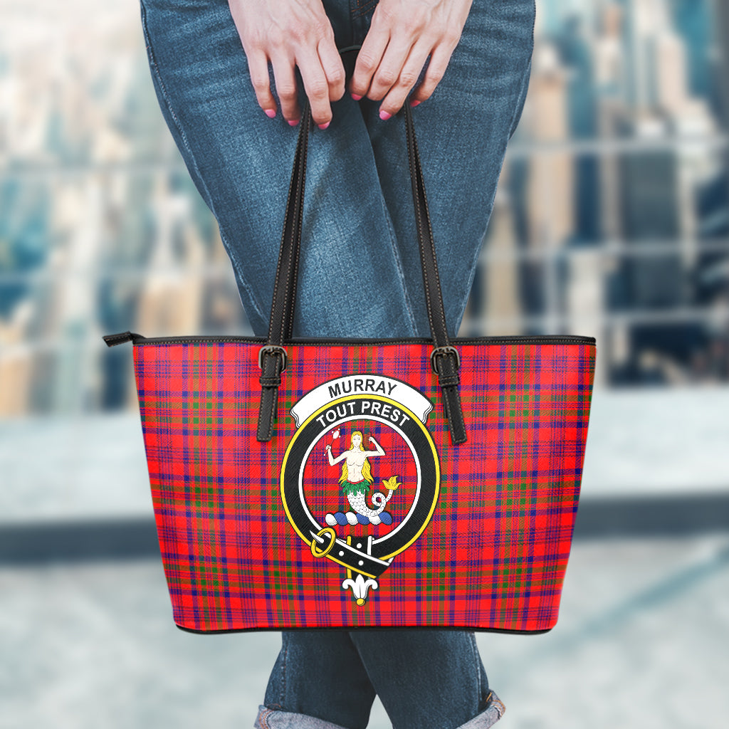 Murray of Tulloch Modern Tartan Leather Tote Bag with Family Crest - Tartan Vibes Clothing