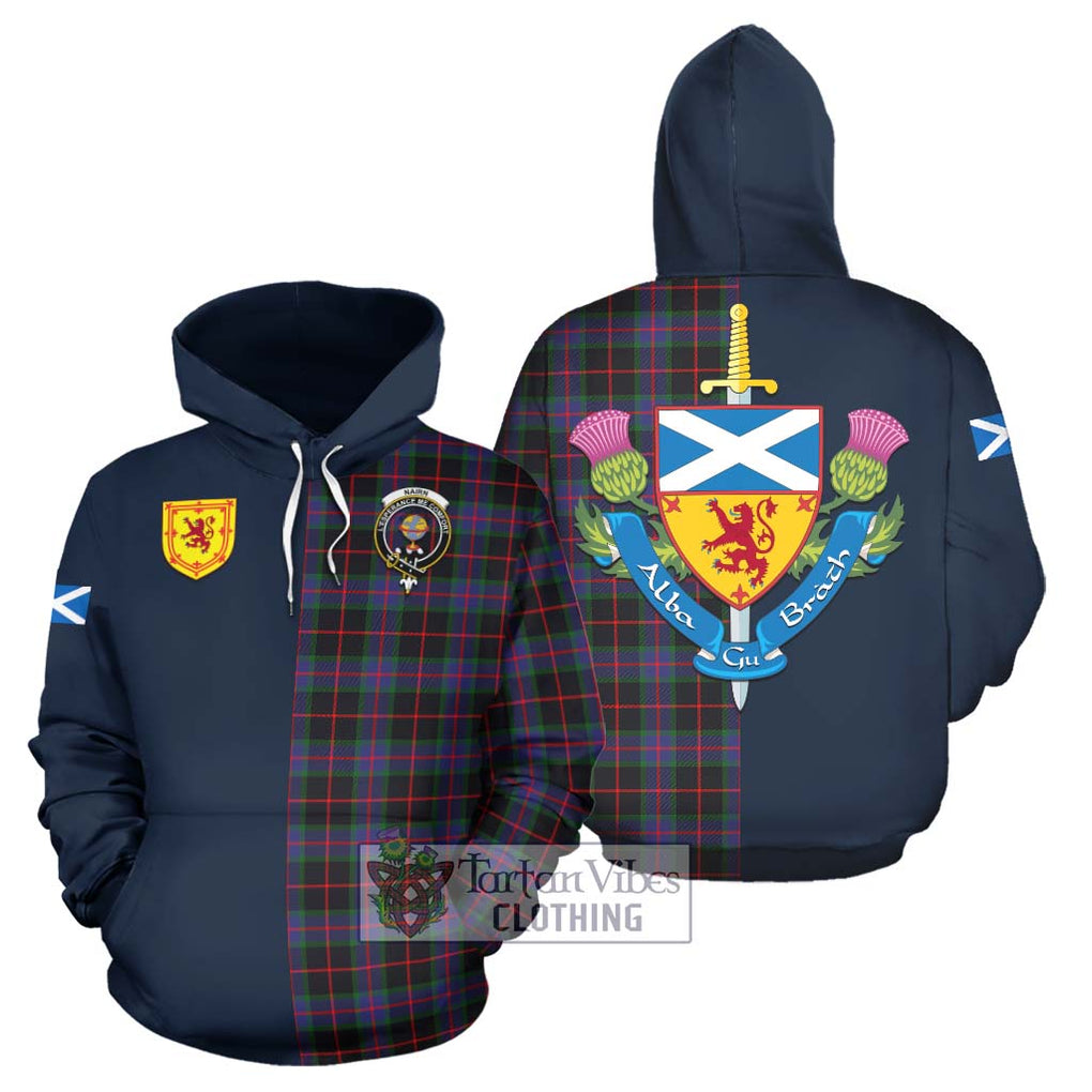 Tartan Vibes Clothing Nairn Tartan Hoodie with Scottish Lion Royal Arm Half Style