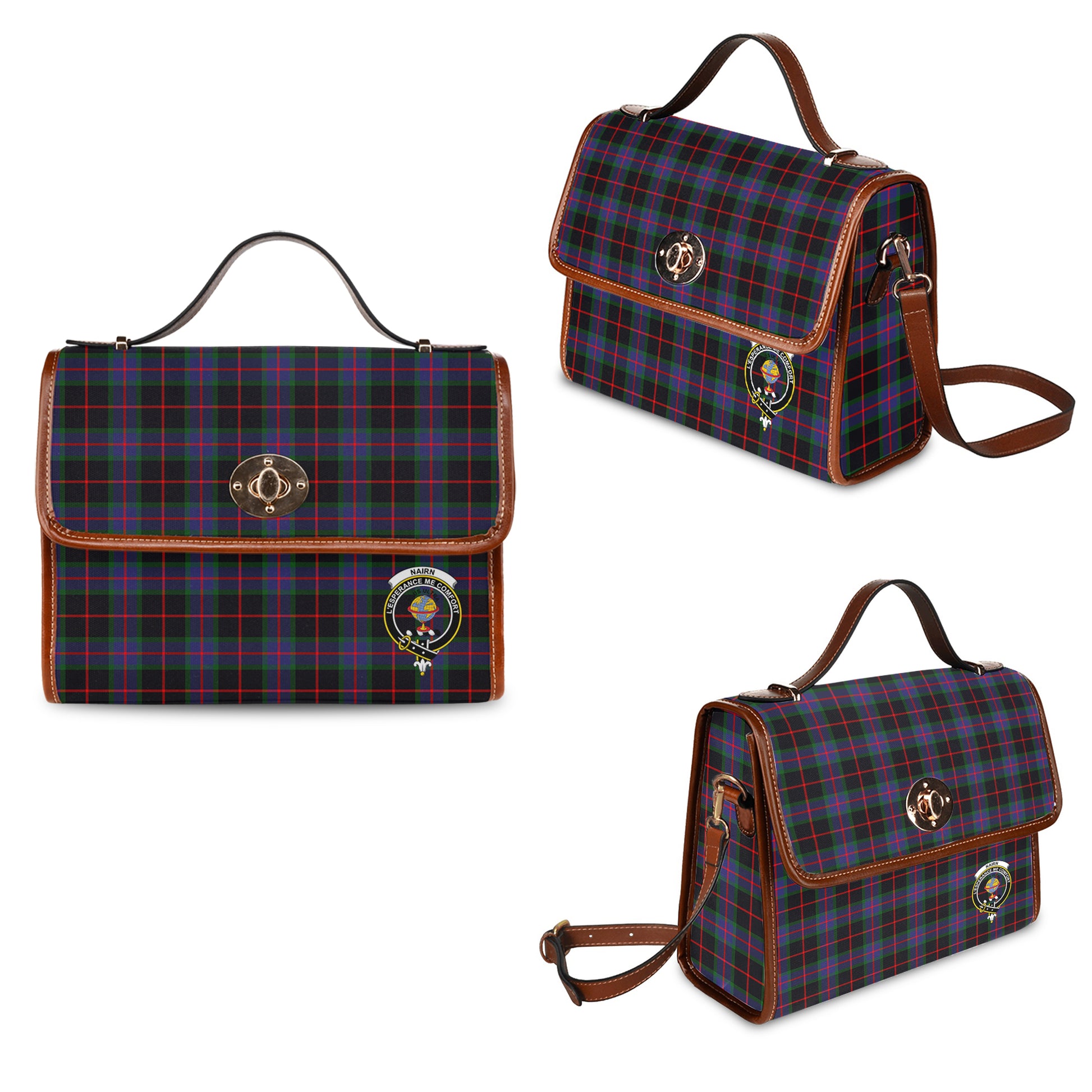 nairn-tartan-leather-strap-waterproof-canvas-bag-with-family-crest