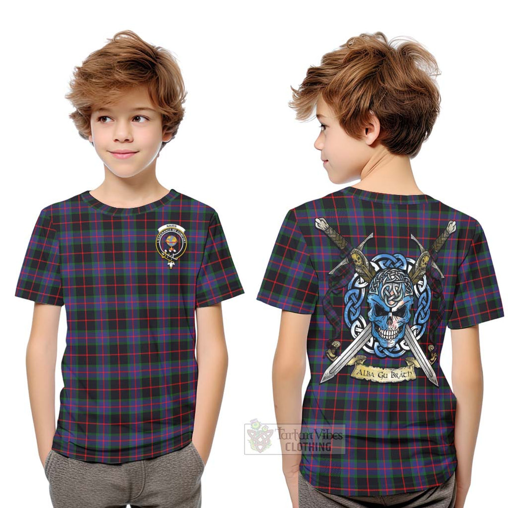 Tartan Vibes Clothing Nairn Tartan Kid T-Shirt with Family Crest Celtic Skull Style