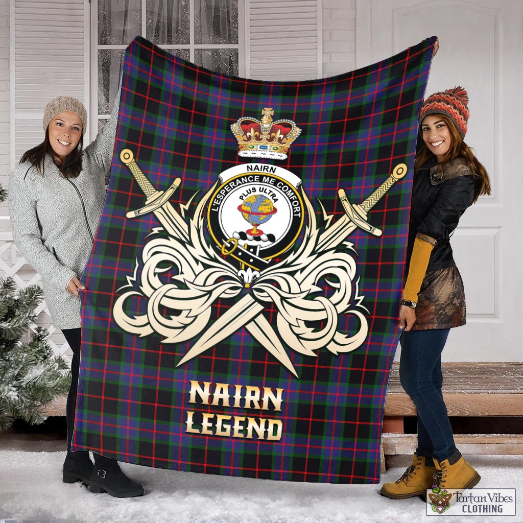 Tartan Vibes Clothing Nairn Tartan Blanket with Clan Crest and the Golden Sword of Courageous Legacy