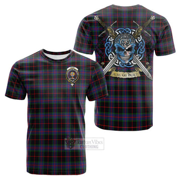 Nairn Tartan Cotton T-shirt with Family Crest Celtic Skull Style