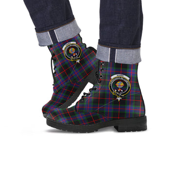 Nairn Tartan Leather Boots with Family Crest