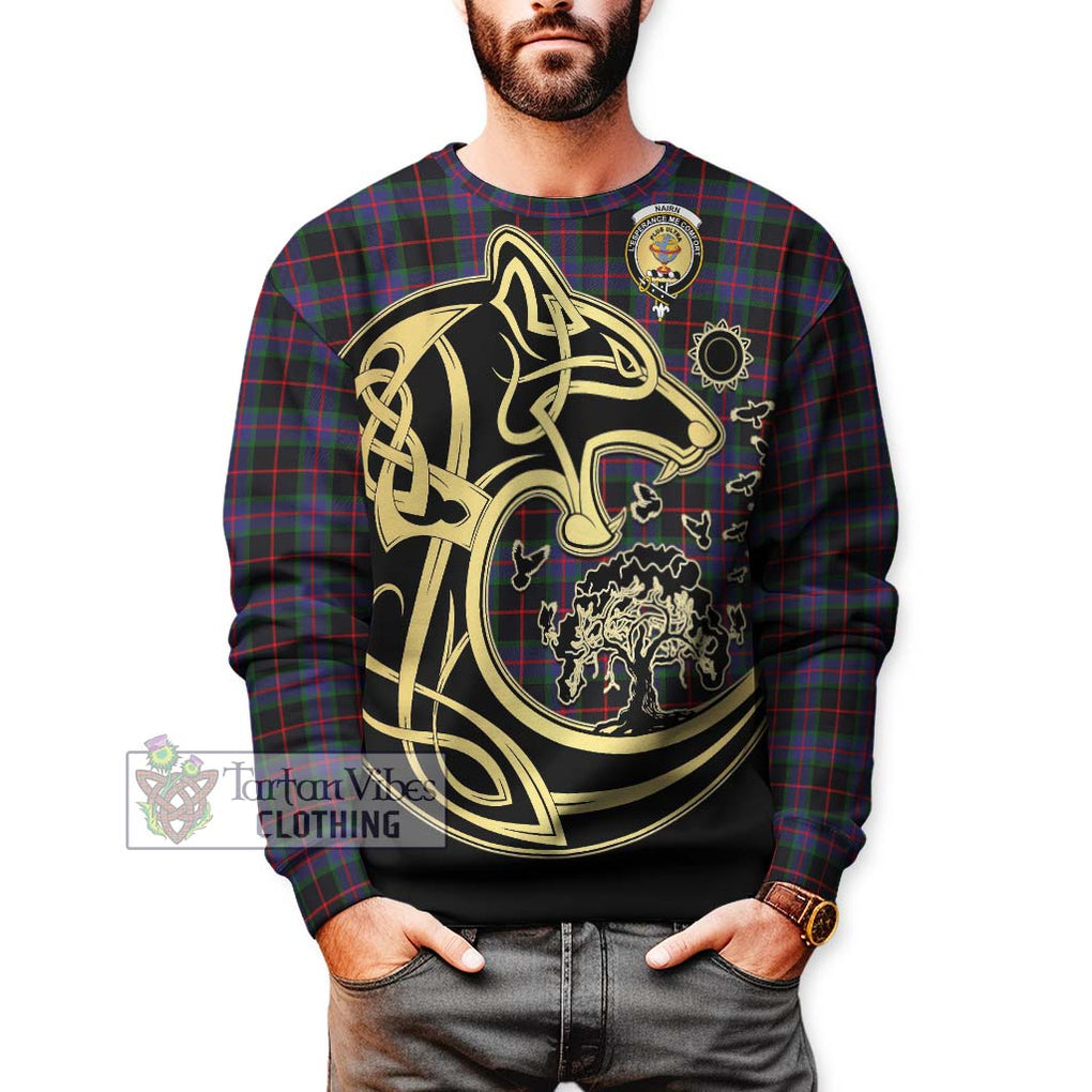 Nairn Tartan Sweatshirt with Family Crest Celtic Wolf Style Unisex - Tartan Vibes Clothing