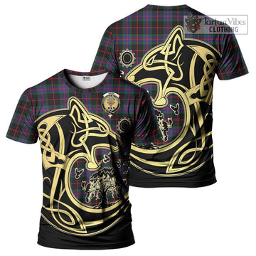 Nairn Tartan T-Shirt with Family Crest Celtic Wolf Style