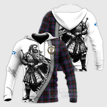 Nairn Tartan Clan Crest Knitted Hoodie with Highlander Warrior Celtic Style