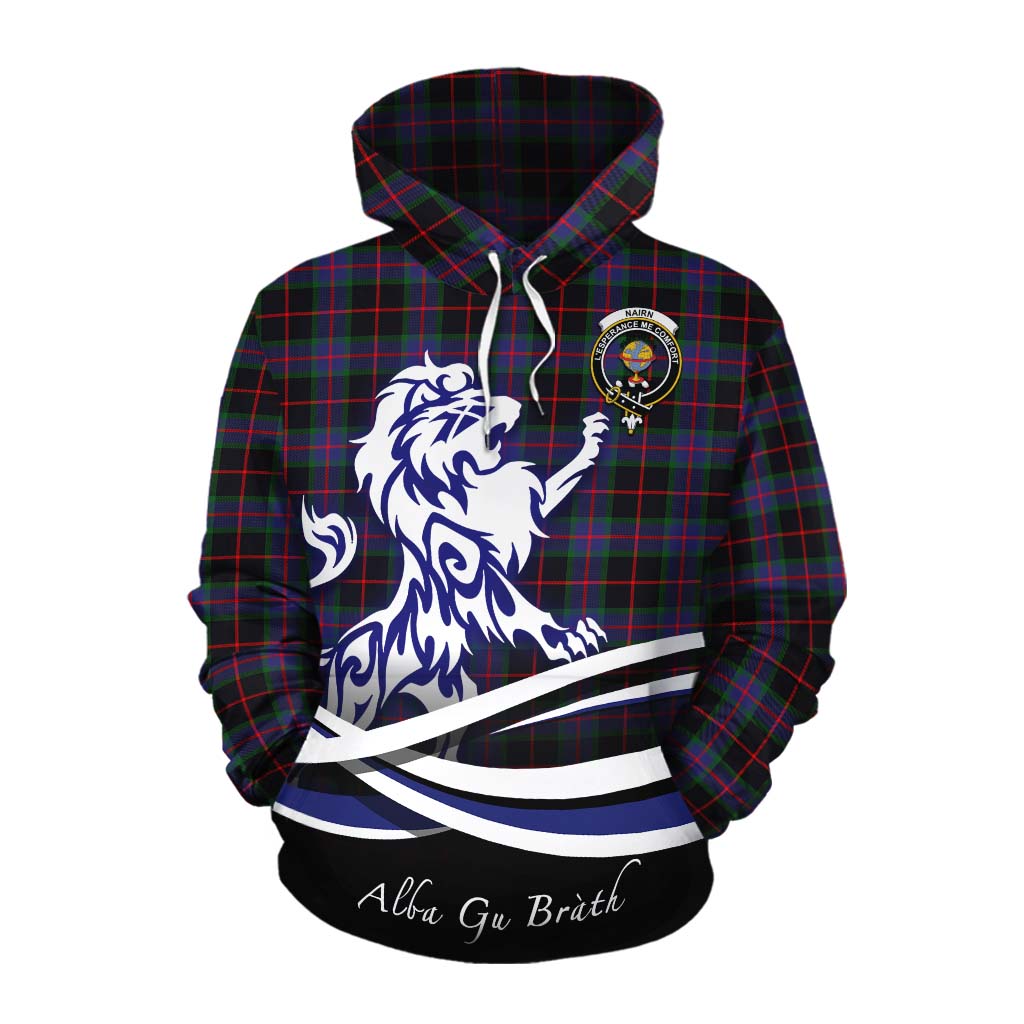 Tartan Vibes Clothing Nairn Tartan Cotton Hoodie with Alba Gu Brath Regal Lion Emblem